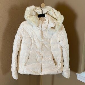 Vero Moda Ivory Puffer Jacket Small Faux Fur Hood Quilted Winter Coat